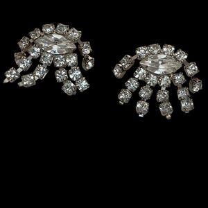 Vtg Shoe Clips Clear Rhinestone Silver Tone Prong Set Bridal Wedding Prom Bling